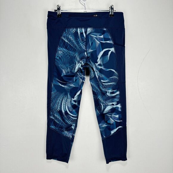 Nike Power Crop Racer Leggings Women Medium Blue Navy Wicking Dri-Fit Zip Pocket - Picture 4 of 9